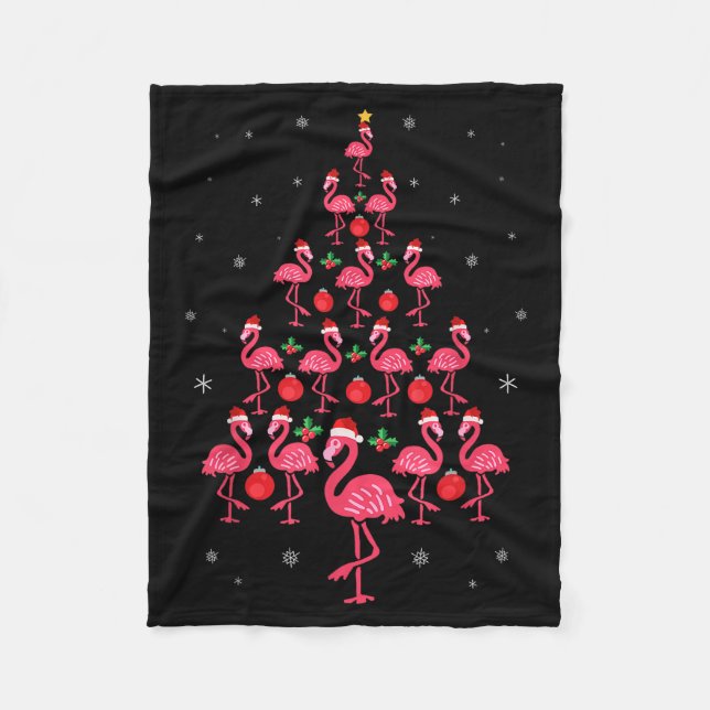 Funny Christmas Nk Flamingo Tree Holiday Gift Bird Fleece Blanket (Front)