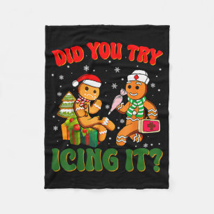 Funny Christmas Nurse Did You Try Icing It_ Ginger Fleece Blanket