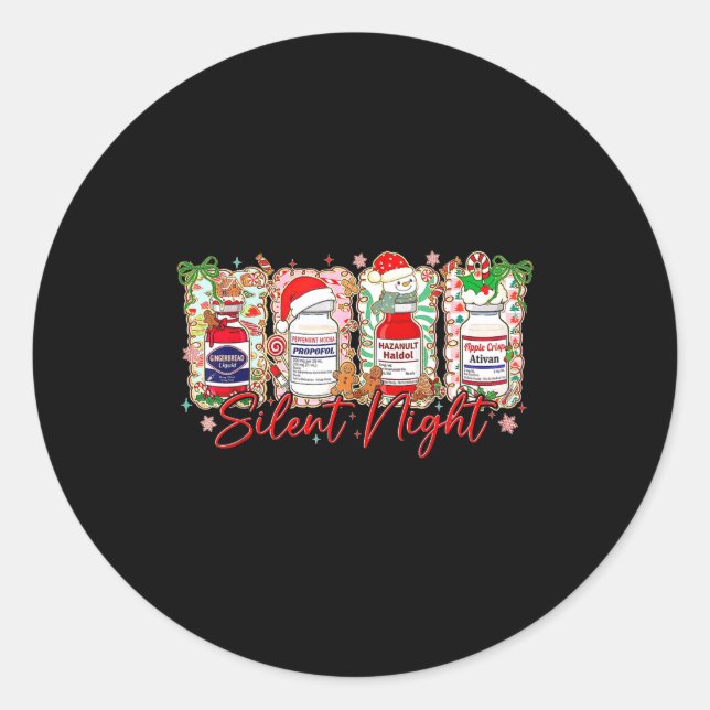 Funny Christmas Nurse Silent Night Medical Humor  Classic Round Sticker (Front)