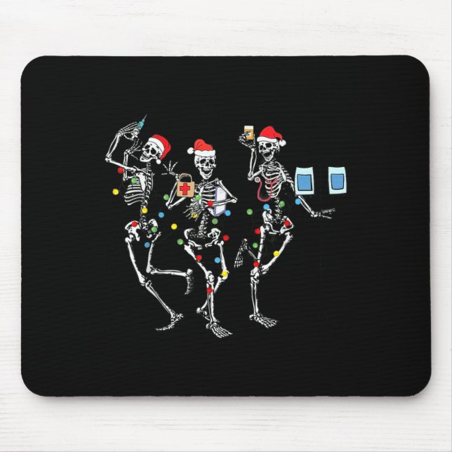 Funny Christmas Nurse Skeleton Nurse Dance Stethos Mouse Pad (Front)
