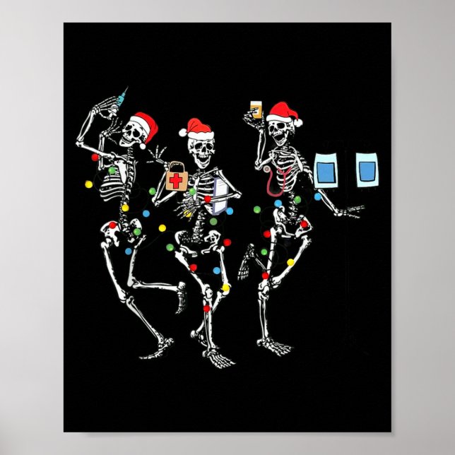 Funny Christmas Nurse Skeleton Nurse Dance Stethos Poster (Front)