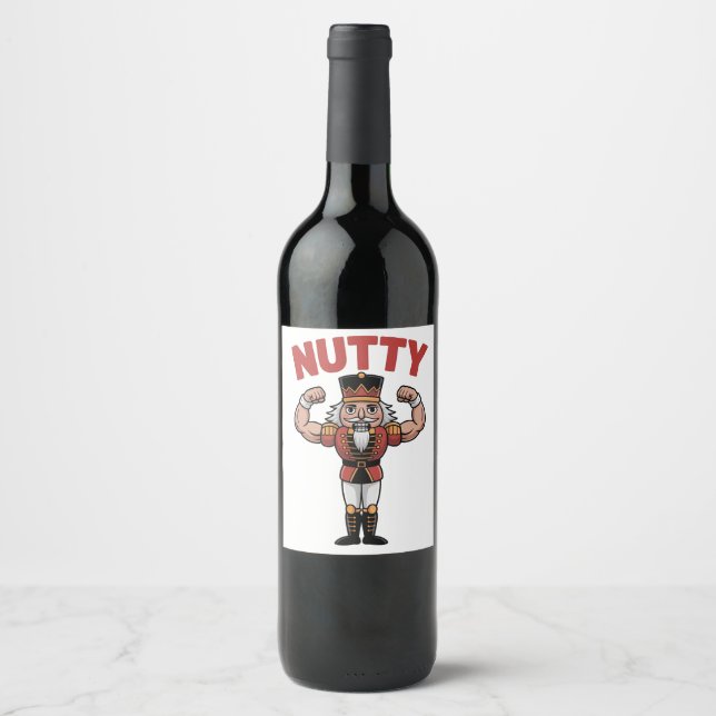 Funny Christmas Nutcracker Nuty Natural Fitness  Wine Label (Front)