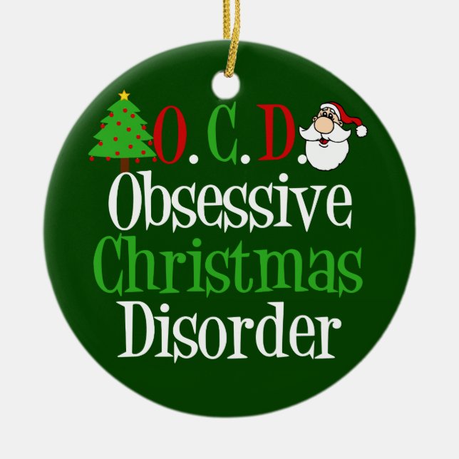Funny Christmas Obsessed Ceramic Tree Decoration (Front)