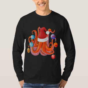 Funny Christmas Octopus Santa Hat Christmas Tree T-Shirt