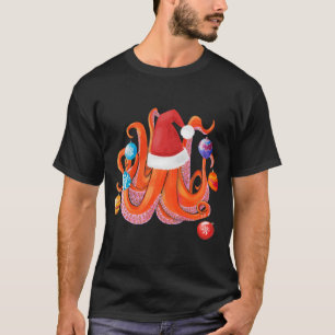 Funny Christmas Octopus Santa Hat Christmas Tree T-Shirt