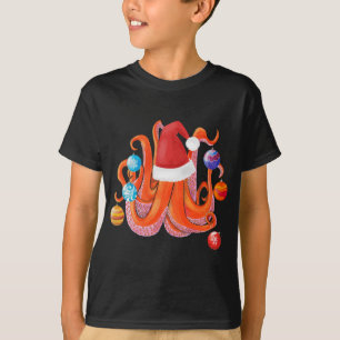 Funny Christmas Octopus Santa Hat Christmas Tree T-Shirt