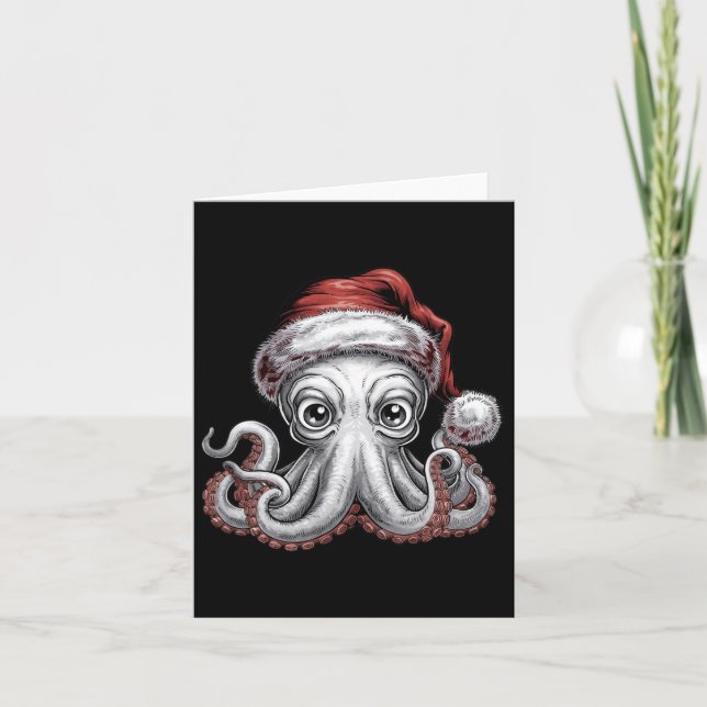 Funny Christmas Octopus With Santa Hat For Octopus Card (Front)