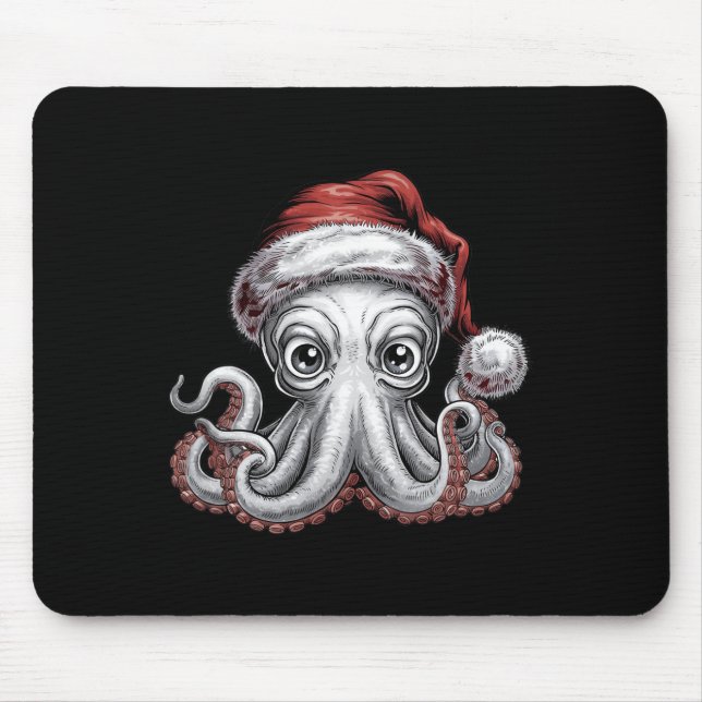 Funny Christmas Octopus With Santa Hat For Octopus Mouse Pad (Front)