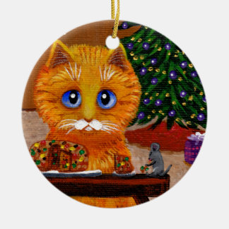 Funny Christmas Orange Cat Art Creationarts Ceramic Tree Decoration