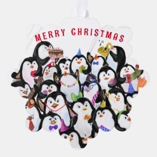 Funny Christmas Ornament Card Happy Penguins Party