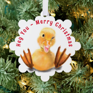 Funny Christmas Ornament Card Happy Playful Duck