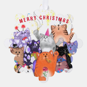 Funny Christmas Ornament Card with Happy Cat Party