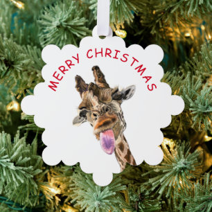 Funny Christmas Ornament Card with Playful Giraffe