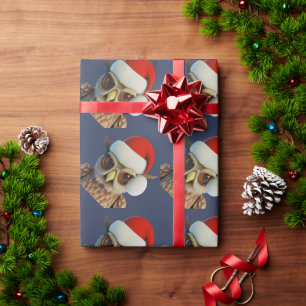 Funny Christmas Owl Wearing Santa Hat Wrapping Paper