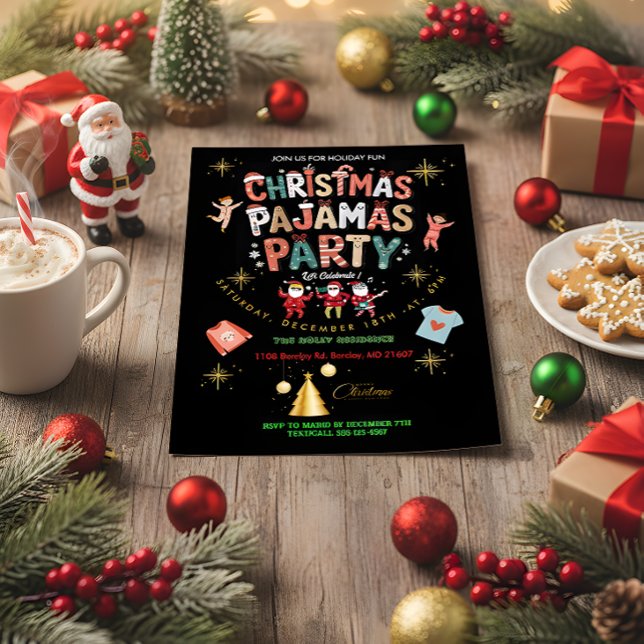 Funny Christmas Pajamas Party Chalkboard Postcard (Creator Uploaded)