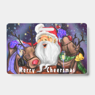 Funny Christmas Party Badge Santa with Reindeers ID Badge