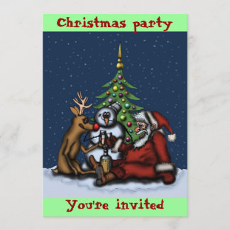 Funny Christmas party cartoon art invitation card