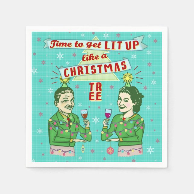 Funny Christmas Party Retro Adult Drinking Holiday Napkin (Front)