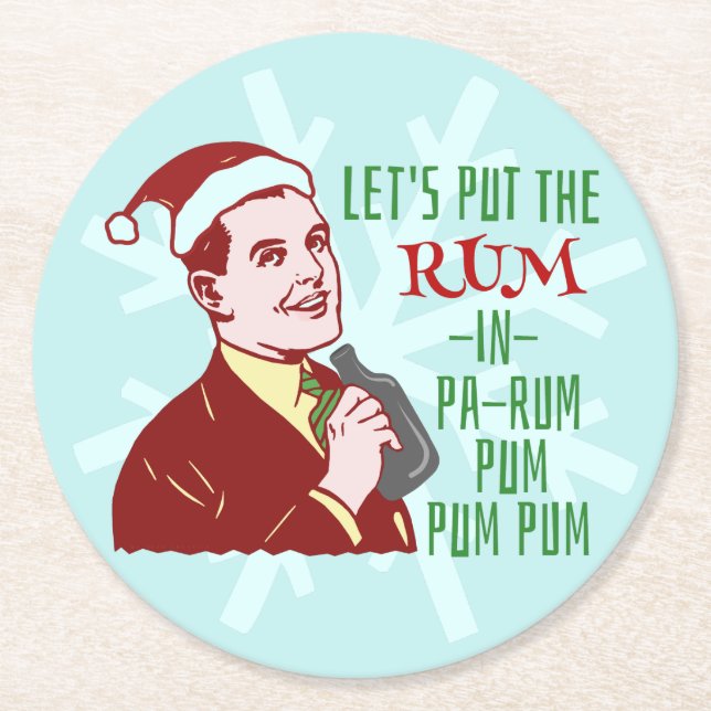 Funny Christmas Party Retro Rum Adult Holiday Round Paper Coaster (Front)
