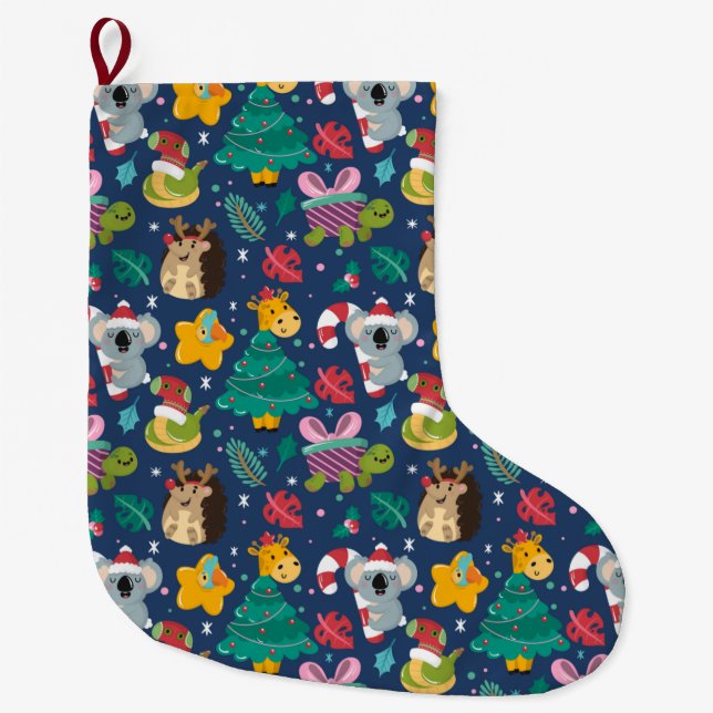 Funny Christmas Pattern Large Christmas Stocking (Front)