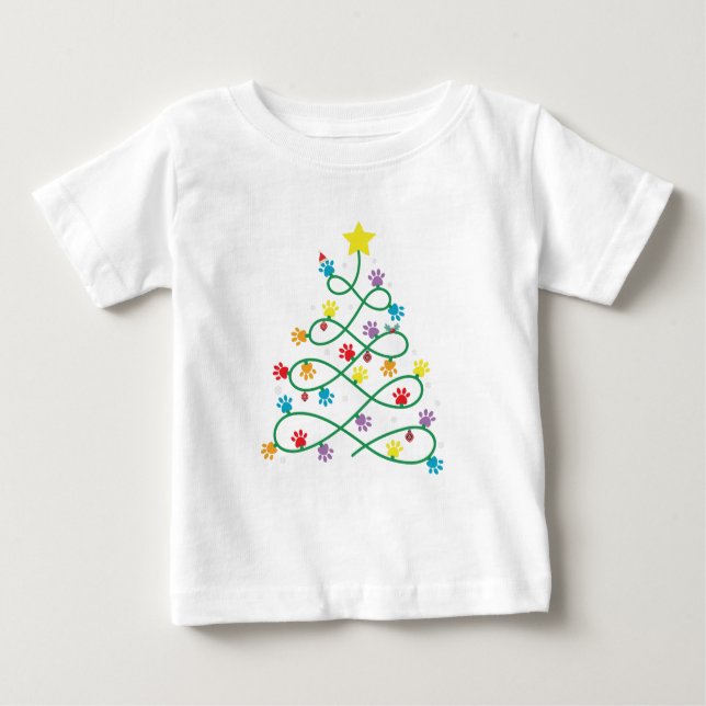 Funny Christmas Paw Tree Puppy Paws GIft  Baby T-Shirt (Front)