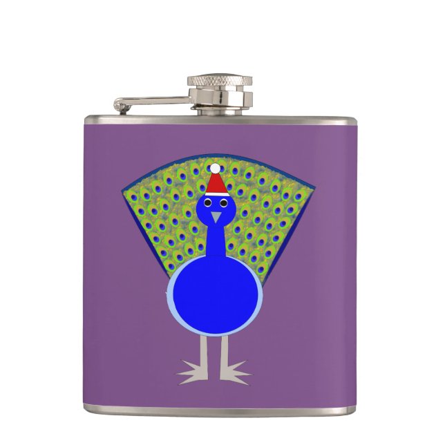 Funny Christmas Peacock Hip Flask (Front)