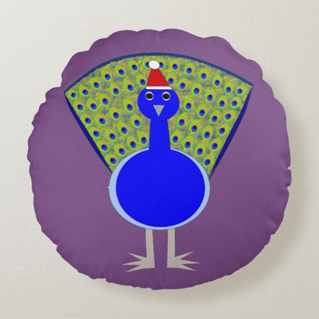 Funny Christmas Peacock Round Cushion (Front)
