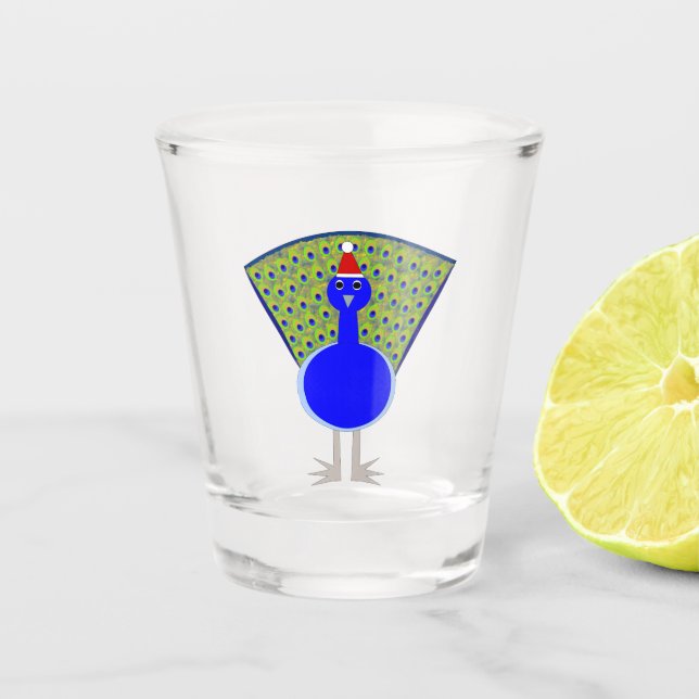 Funny Christmas Peacock Shot Glass (Front)