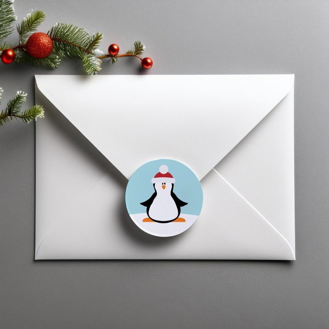 Funny Christmas Penguin Classic Round Sticker (Creator Uploaded)