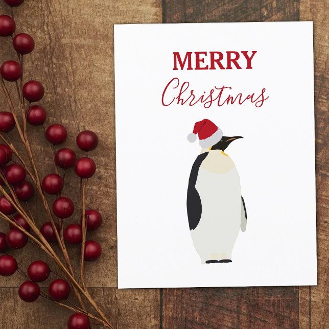 Funny Christmas Penguin Funny Animal Santa Hat  Holiday Postcard (Creator Uploaded)