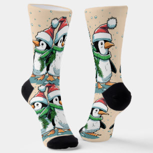 Funny Christmas penguin girly pink Socks