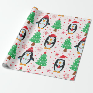 Funny Christmas Penguins with Holidays trees  Wrapping Paper
