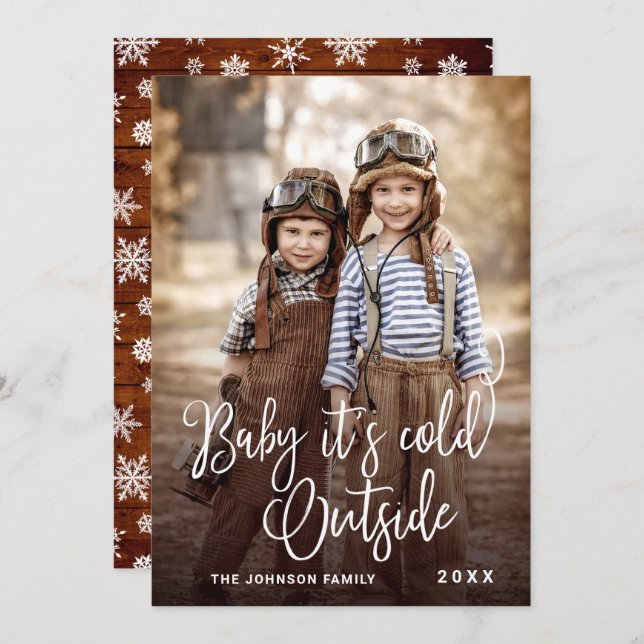 Funny Christmas PHOTO Baby It's Cold Outside Holiday Card (Front/Back)
