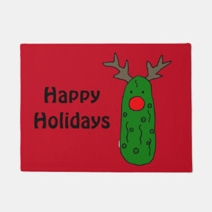 Funny Christmas Pickle Reindeer Art Doormat