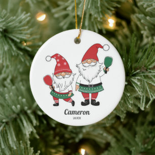 Funny Christmas Pickleball Gnomes, Your Photo Text Ceramic Tree Decoration