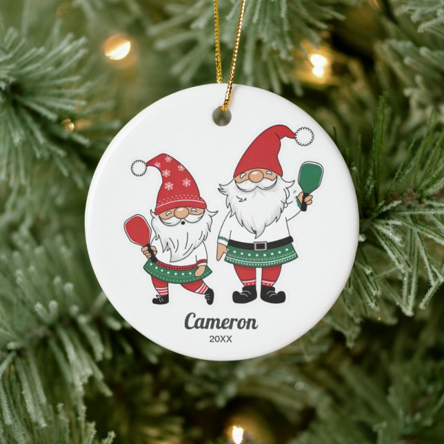 Funny Christmas Pickleball Gnomes, Your Photo Text Ceramic Tree Decoration (Tree)