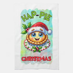 Funny Christmas pie word art Tea Towel