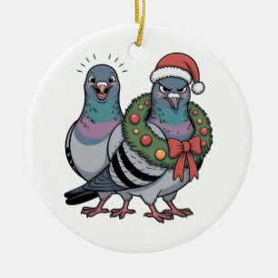 Funny Christmas Pigeons Holiday Birds Ceramic Tree Decoration