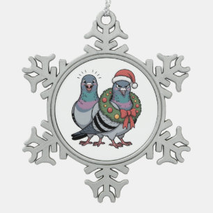 Funny Christmas Pigeons Holiday Birds  Snowflake Pewter Christmas Ornament