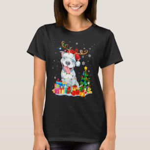 Funny Christmas Pit Bull Xmas Lights Reindeer Sant T-Shirt