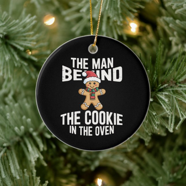 Funny Christmas Pregnancy Man Behind Cookie  Ceramic Tree Decoration (Tree)