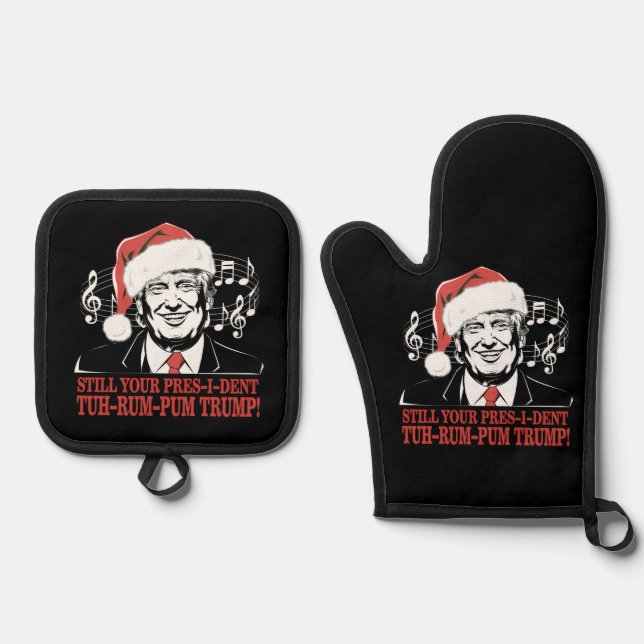 Funny Christmas President Trump Pyjamas Ugly Xmas Oven Mitt & Pot Holder Set (Front)