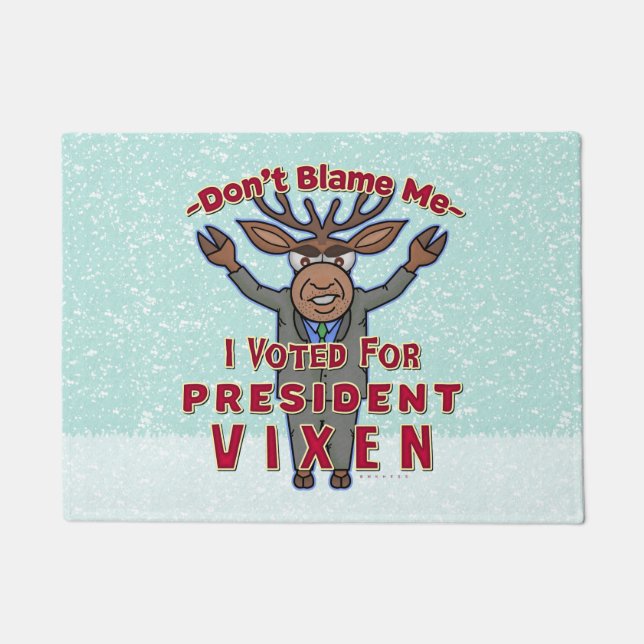 Funny Christmas President Vixen Reindeer Political Doormat (Front)