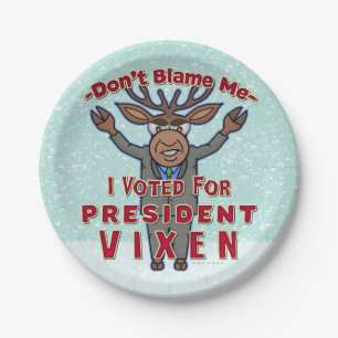 Funny Christmas President Vixen Reindeer Political Paper Plate