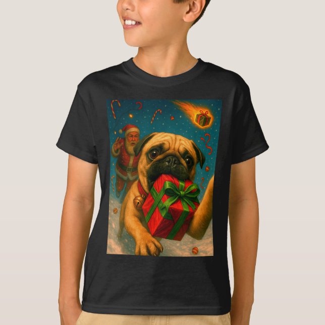 Funny Christmas Pug Shirt - Selfie With Santa Xmas (Front)
