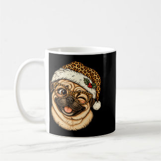 Funny Christmas Pug With Leopard Santa Hat Cute Coffee Mug