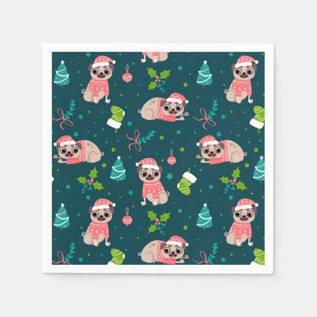 Funny Christmas Pugs Napkin (Front)