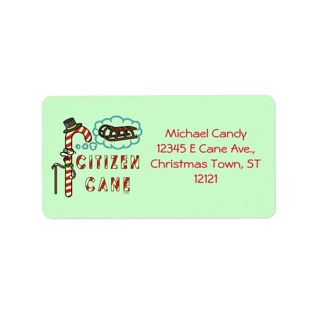 Funny Christmas Pun Citizen Cane Personalised Label (Front)
