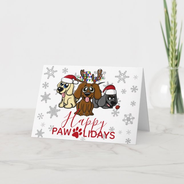 Funny Christmas Puppies w Santa Hats Lights Cute Holiday Card (Front)