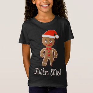 Funny Christmas Quote Saying Gingerbread Man Bite  T-Shirt